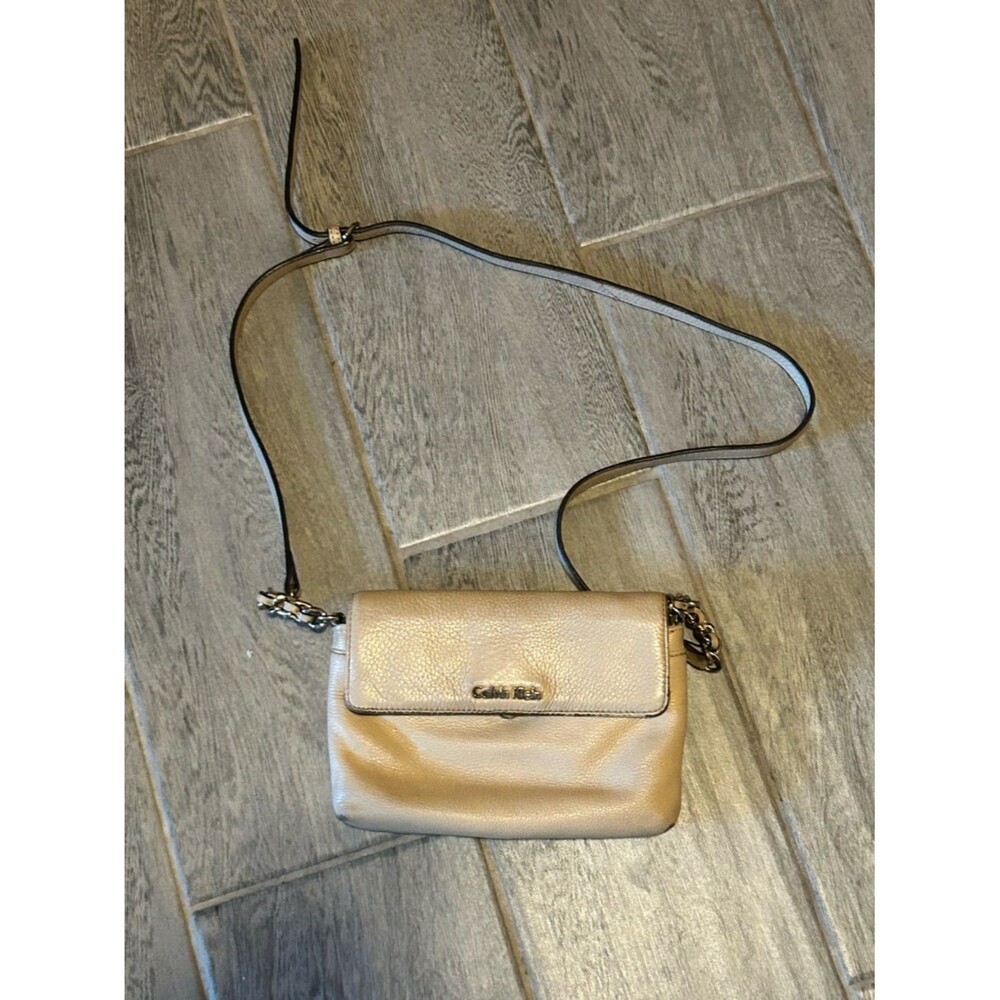 Calvin Klein Cream Leather Crossbody Bag with adjustable strap